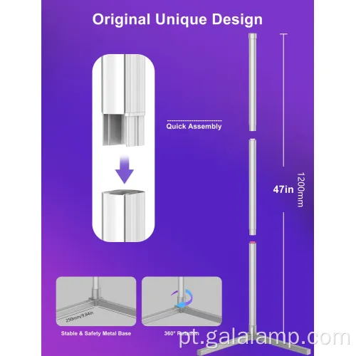 Lâmpada de piso de latão moderna com iluminação RGB colorida